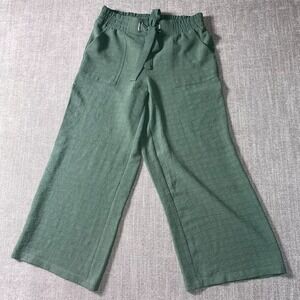 Chloe + Jasmine Cropped Pants Women Medium Green Textured Mid Rise Elastic Waist